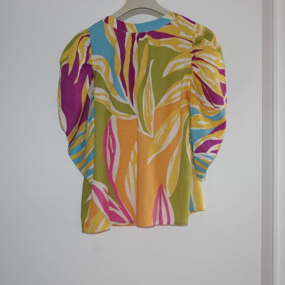 Christian Soriano NY linen Green and Yellow Leaf Print Blouse size XS - Picture 12 of 13